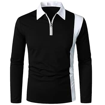 Men's Solid Stripe Casual Sports Shirt, 2023 Zip Polo Collar